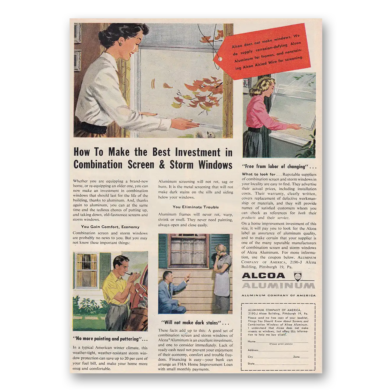 1954 Alcoa Combination Screen and Storm Windows Vintage Magazine Print Ad