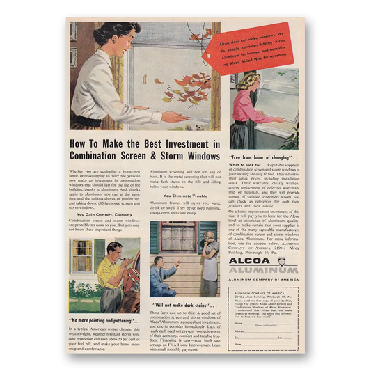 1954 Alcoa Combination Screen and Storm Windows Vintage Magazine Print Ad