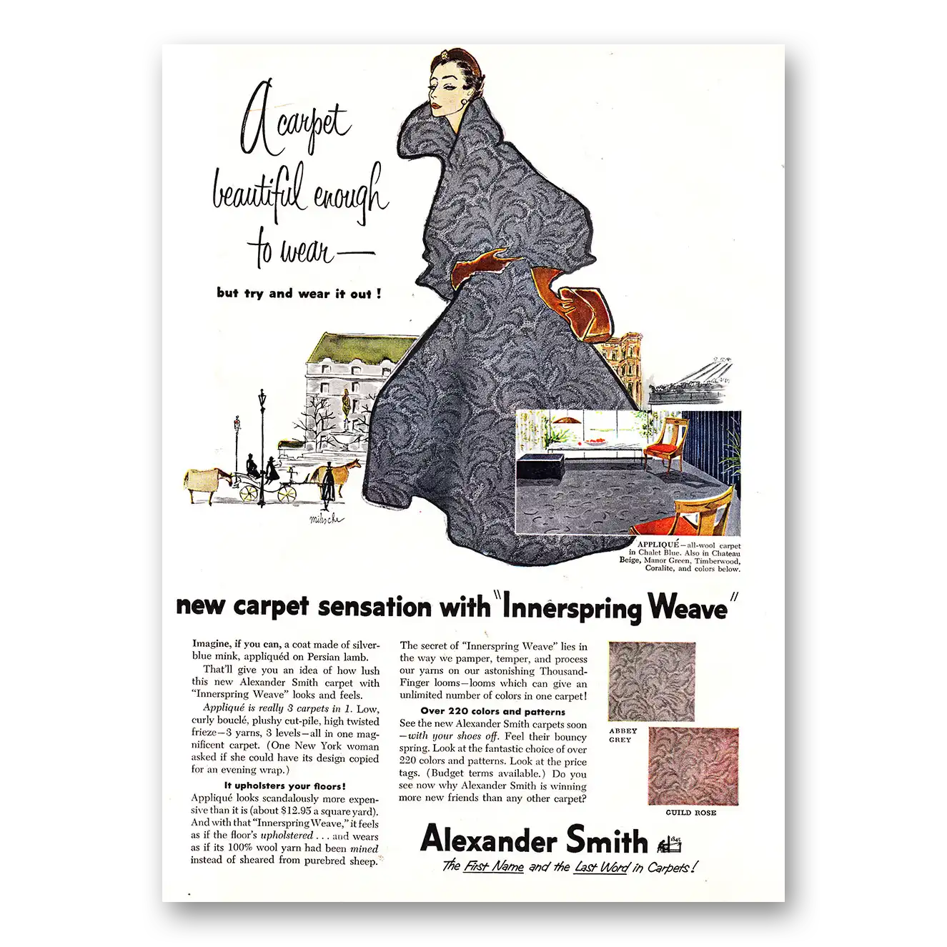 1954 Alexander Smith Carpet Beautiful Enough to Wear Vintage Magazine Print Ad