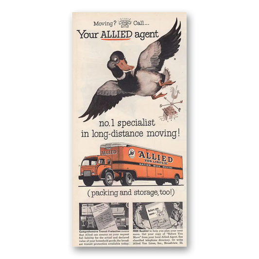 1954 Allied Van Lines Specialist In Long Distance Moving Vintage Magazine Print Ad