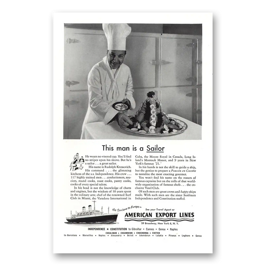 1954 American Export Lines Rudolph Kressevich Vintage Magazine Print Ad