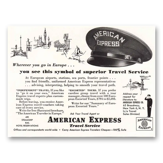 1954 American Express Travel Service Wherever You Go In Europe Vintage Magazine Print Ad