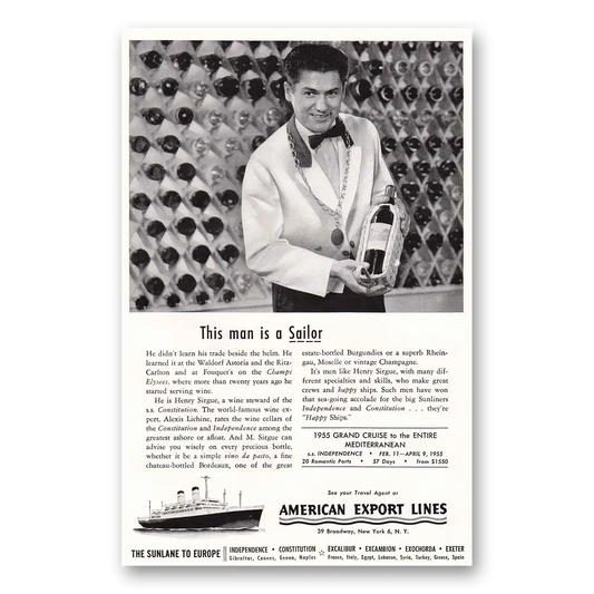 1954 American Export Lines Wine Steward This Man Is a Sailor Vintage Magazine Print Ad