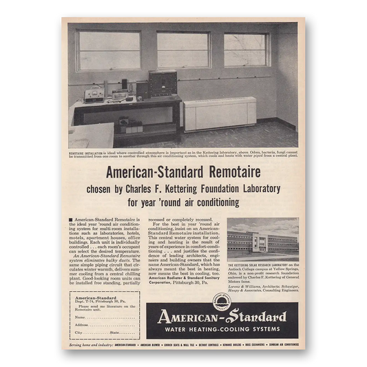 1954 American Standard Remotaire Chosen by Charles F Kettering Vintage Magazine Print Ad