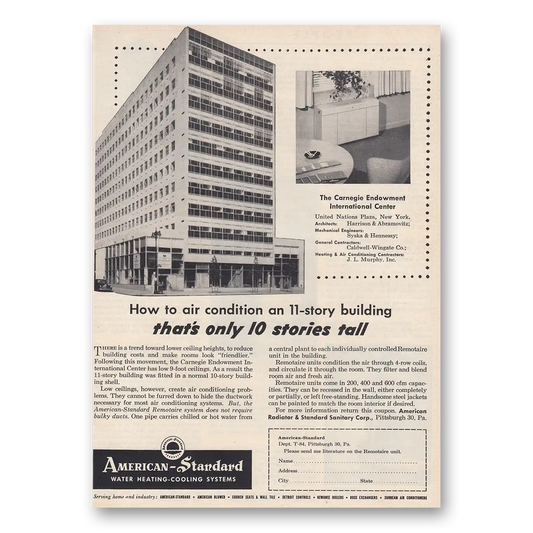 1954 American Standard Air Condition An 11 Story Building Vintage Magazine Print Ad