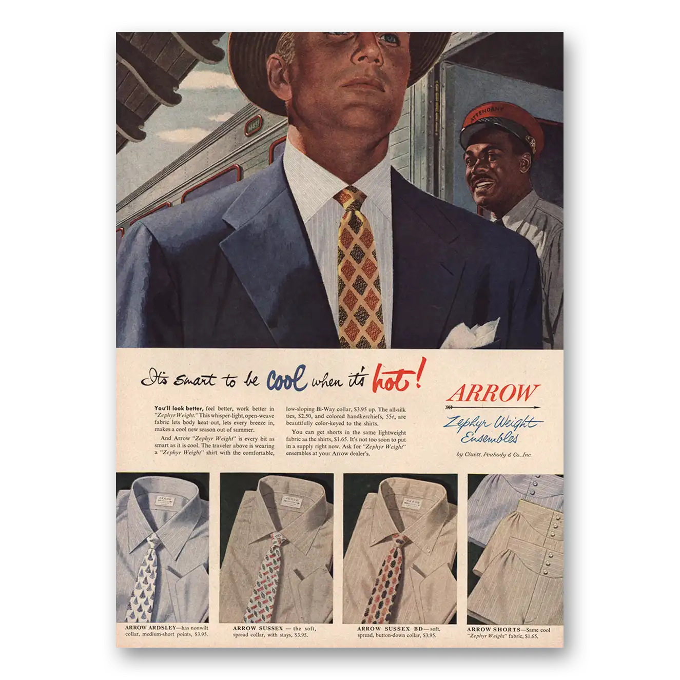 1954 Arrow Shirts Smart to Be Cool When Its Hot Vintage Magazine Print Ad