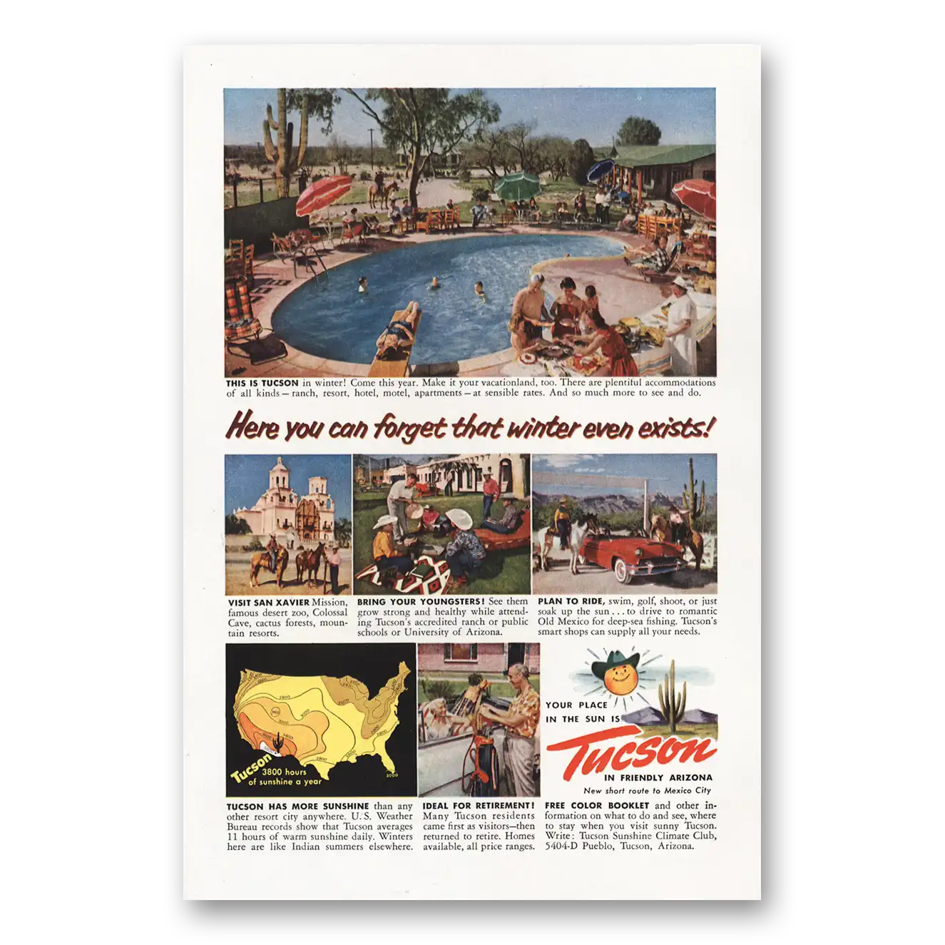 1954 Tucson Arizona Forget That Winter Exists San Xavier Vintage Magazine Print Ad