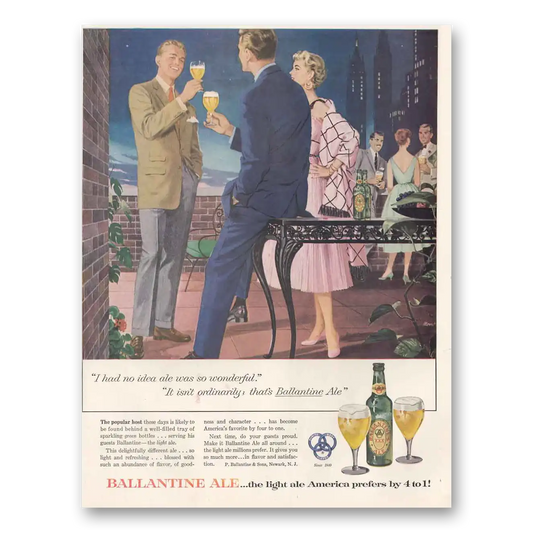 1954 Ballantines Ale Skyline I Had No Idea Vintage Magazine Print Ad