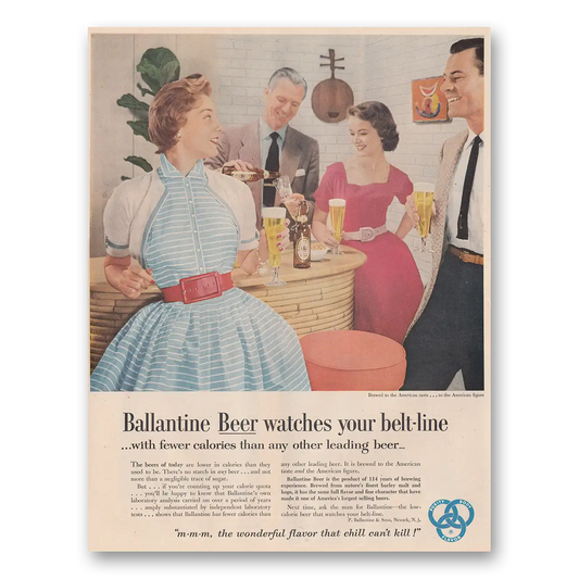 1954 Ballantines Ale Watches Your Belt Line Vintage Magazine Print Ad