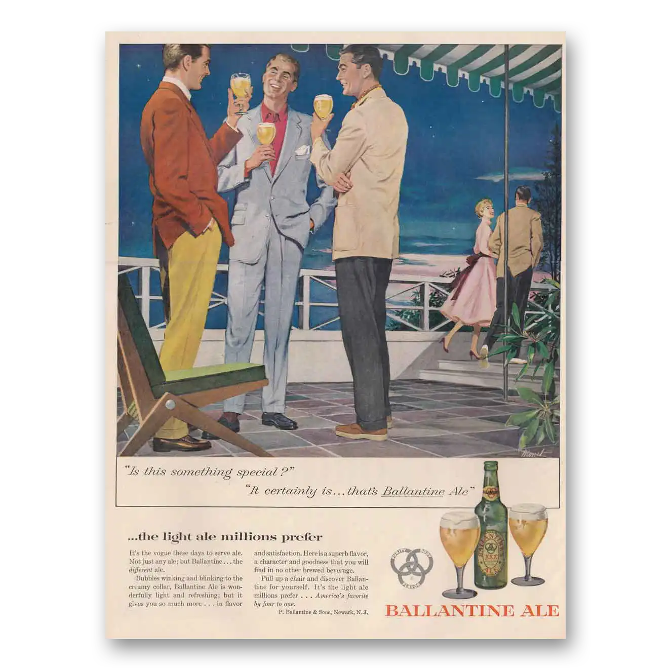 1954 Ballantines Ale Something Special Vintage Magazine Print Ad