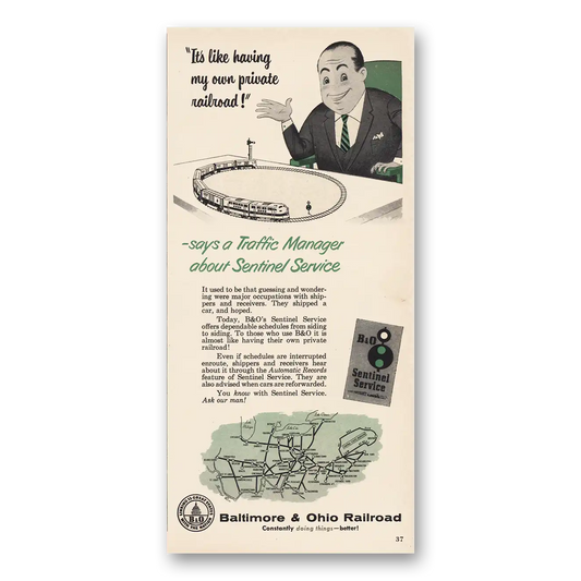 1954 Baltimore and Ohio Railroad Private Railroad Vintage Magazine Print Ad