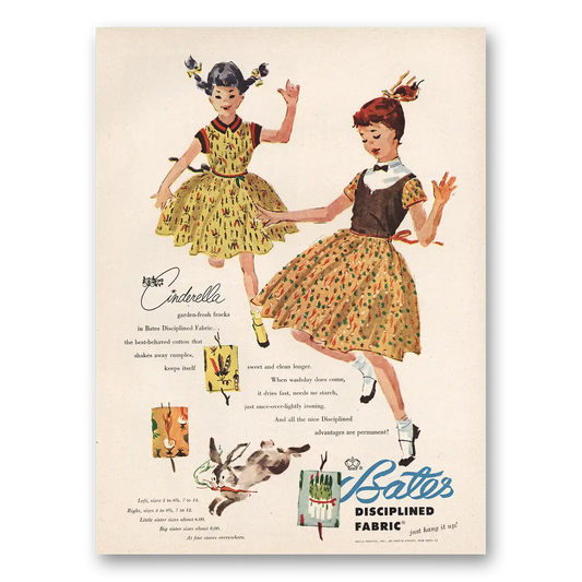 1954 Bates Fabrics Cinderella Vintage Magazine Print Ad