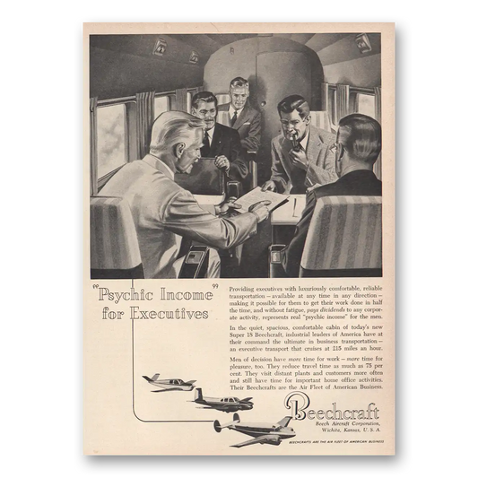1954 Beechcraft Psychic Income for Executives Vintage Magazine Print Ad