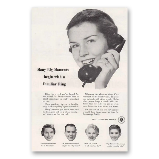 1954 Bell Telephone Many Big Moments Begin with a Familiar Ring Vintage Magazine Print Ad