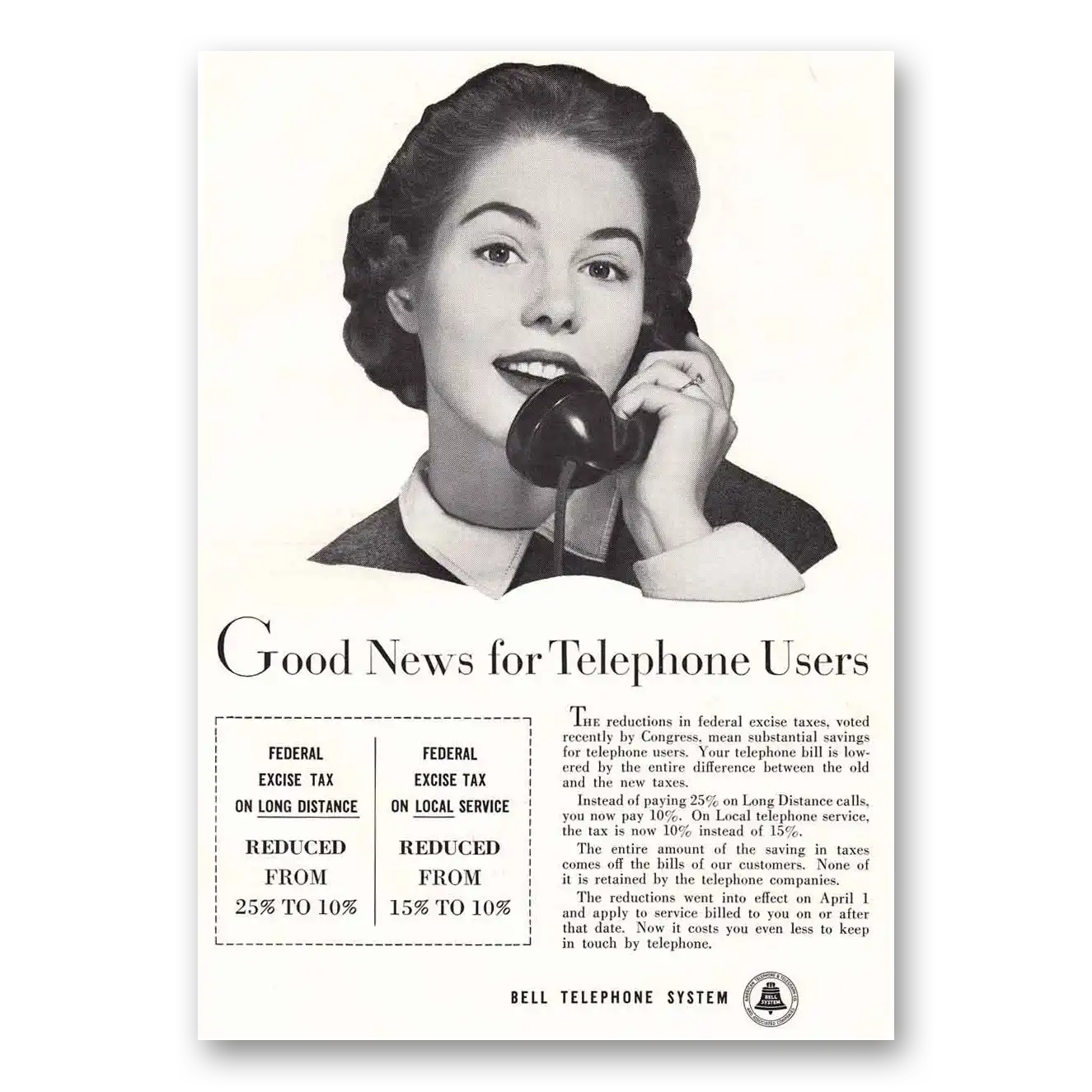 1954 Bell Telephone Good News for Telephone Users Vintage Magazine Print Ad