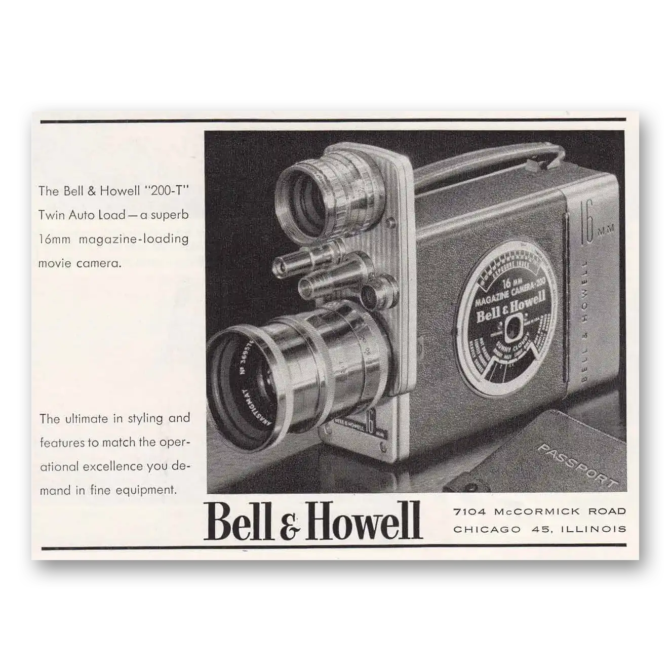 1954 Bell & Howell Movie Camera Twin Auto Load Vintage Magazine Print Ad