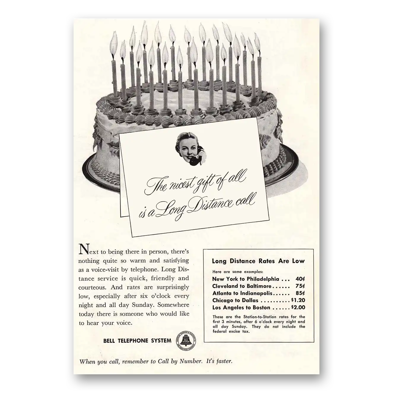 1954 Bell Telephone Birthday Cake Vintage Magazine Print Ad