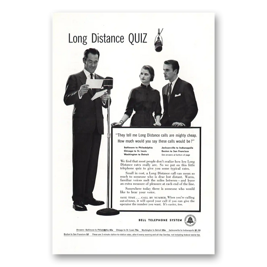 1954 Bell Telephone Long Distance Quiz Vintage Magazine Print Ad