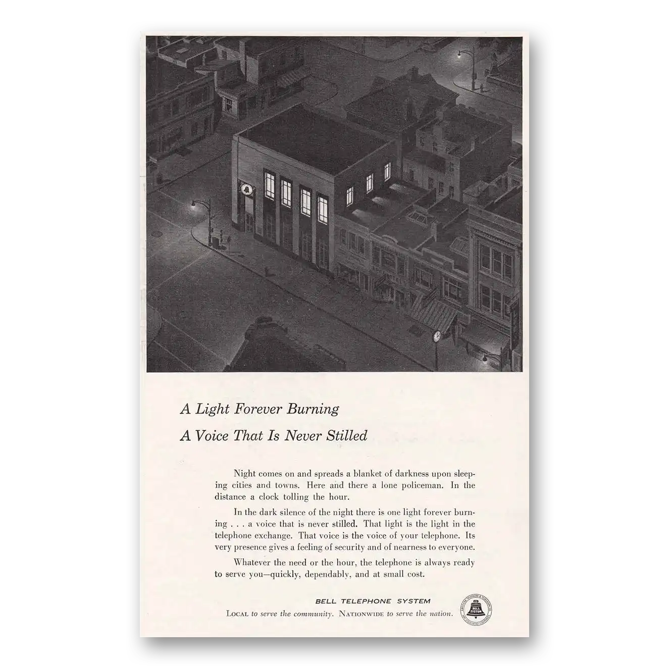 1954 Bell Telephone Light Forever Burning Vintage Magazine Print Ad