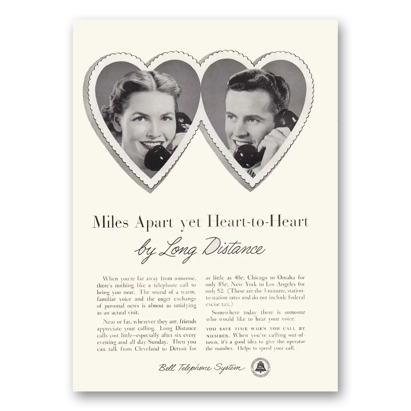 1954 Bell Telephone Miles Apart Yet Heart to Heart Vintage Magazine Print Ad