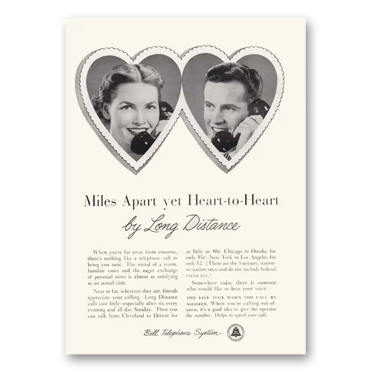 1954 Bell Telephone Miles Apart Yet Heart to Heart Vintage Magazine Print Ad