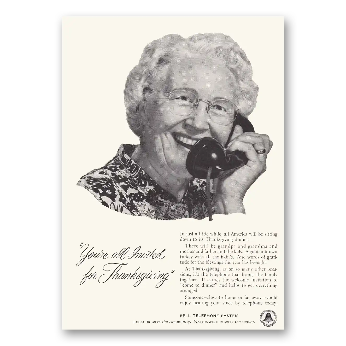 1954 Bell Telephone Invited for Thanksgiving Vintage Magazine Print Ad