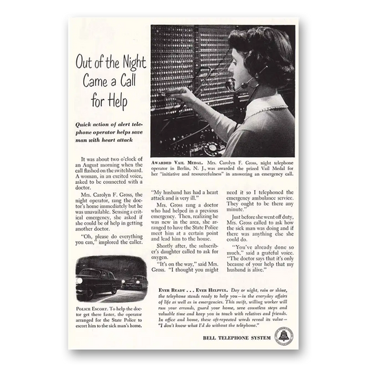 1954 Bell Telephone Out of the Night Vintage Magazine Print Ad