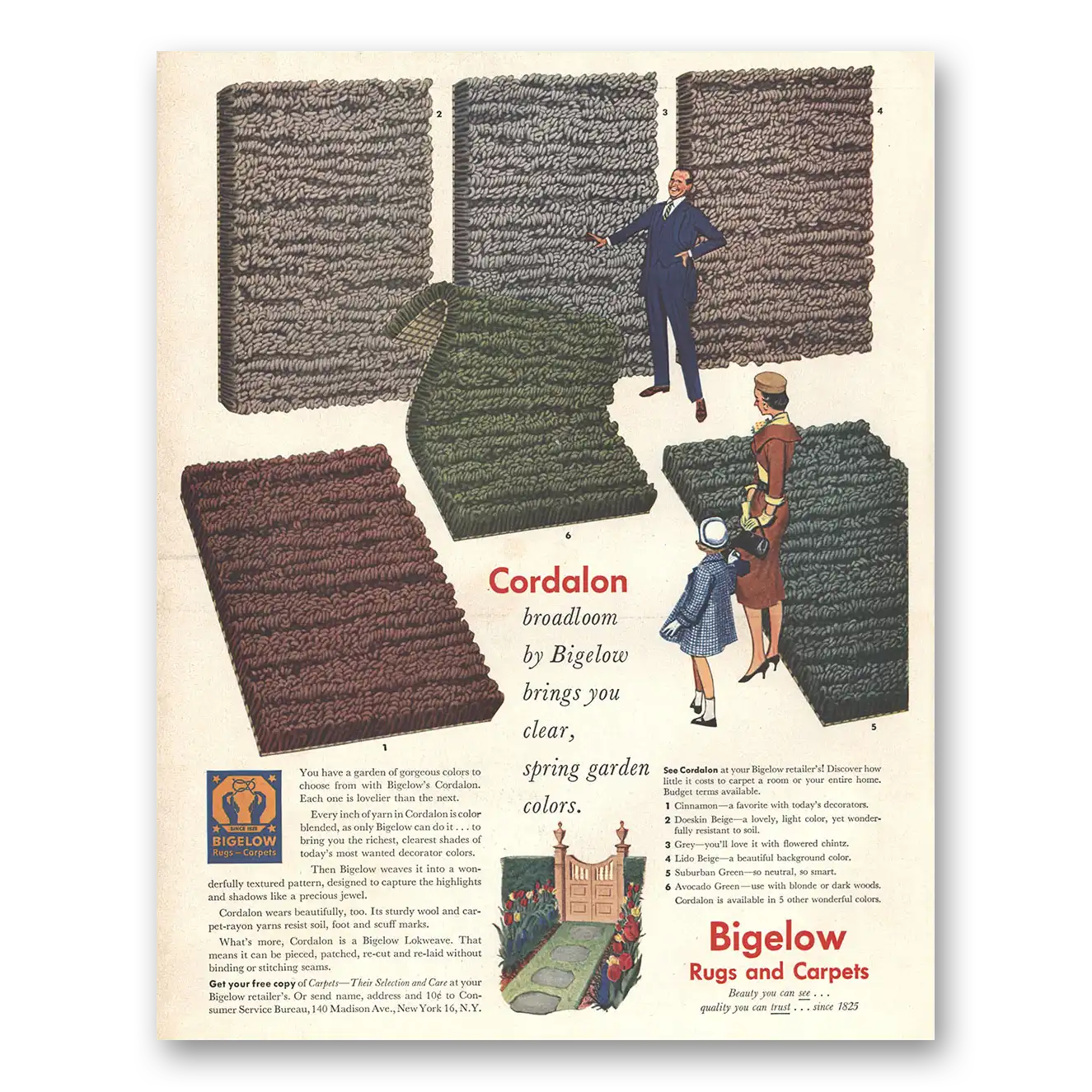 1953 Bigelow Carpet Cordalon Broadloom Vintage Magazine Print Ad