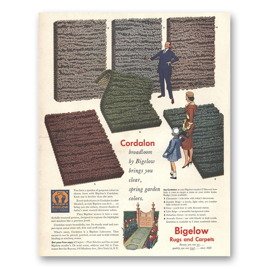 1953 Bigelow Carpet Cordalon Broadloom Vintage Magazine Print Ad