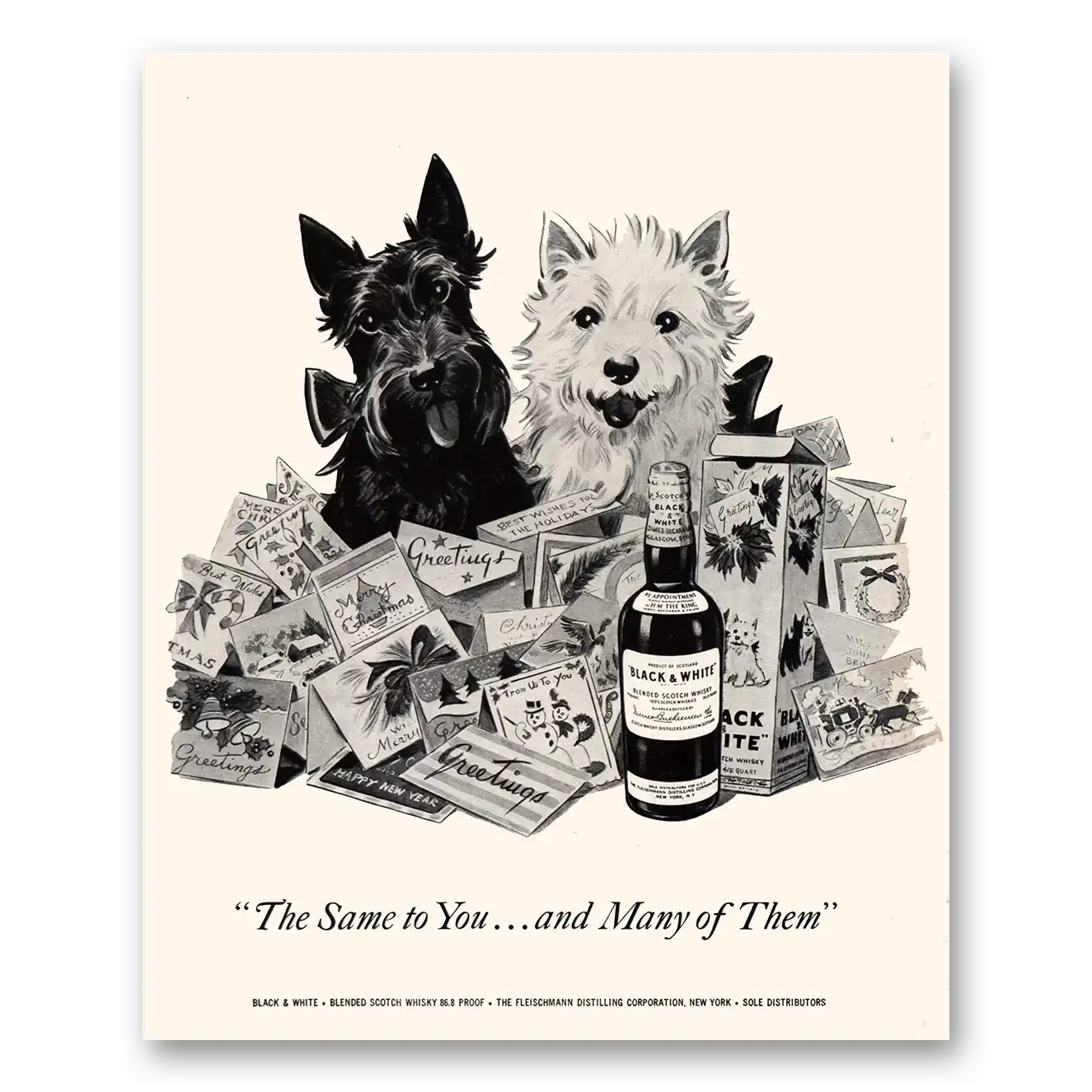 1954 Black and White Scotch Same to You Many of Them Vintage Magazine Print Ad