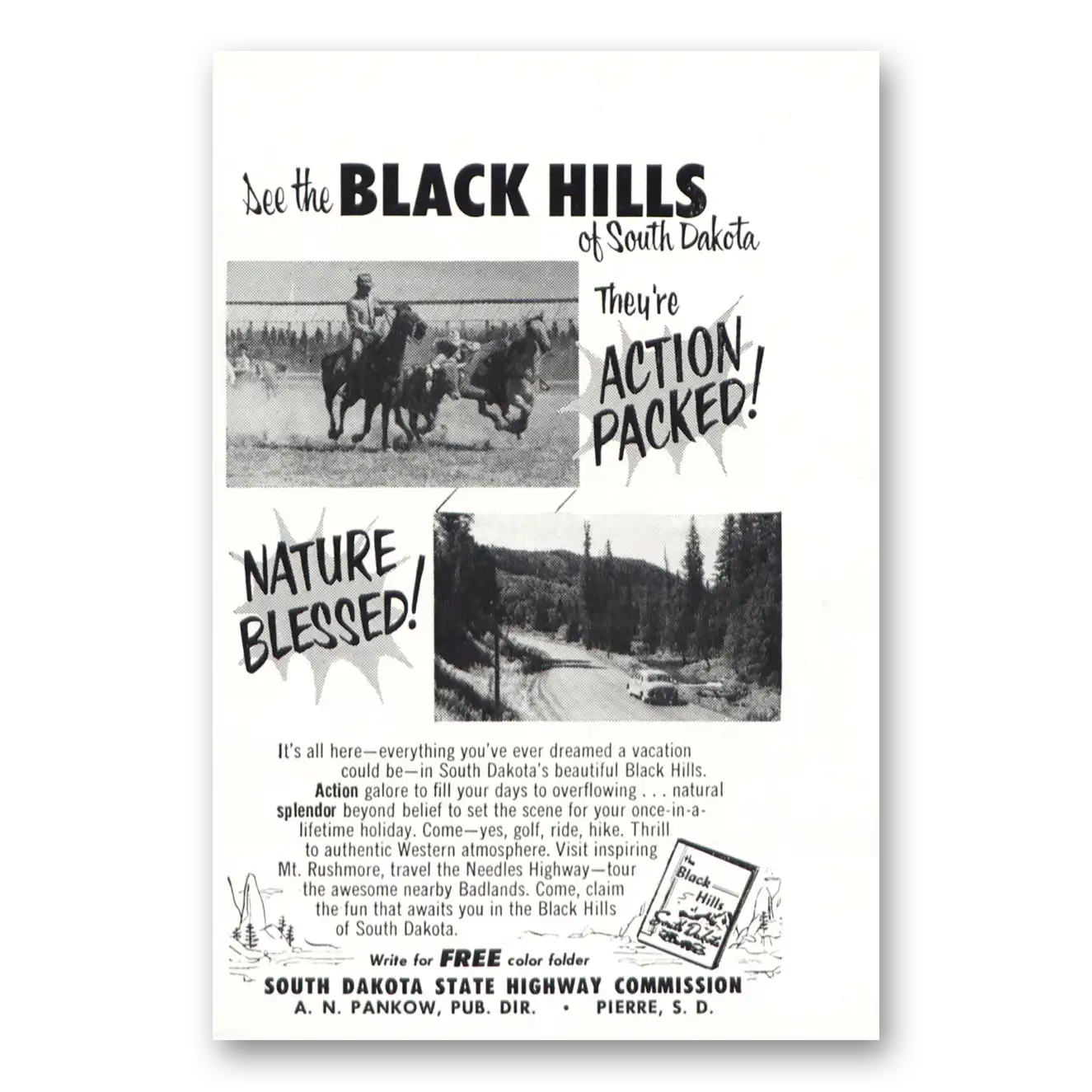 1954 South Dakota Black Hills Nature Blessed Vintage Magazine Print Ad