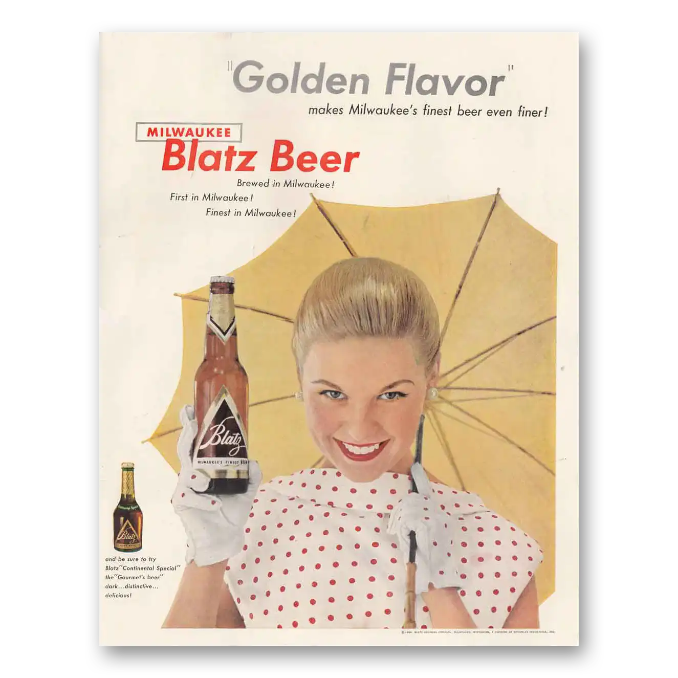 1954 Blatz Beer Milwaukee Golden Flavor Vintage Magazine Print Ad