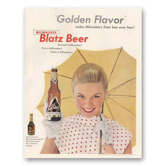 1954 Blatz Beer Milwaukee Golden Flavor Vintage Magazine Print Ad