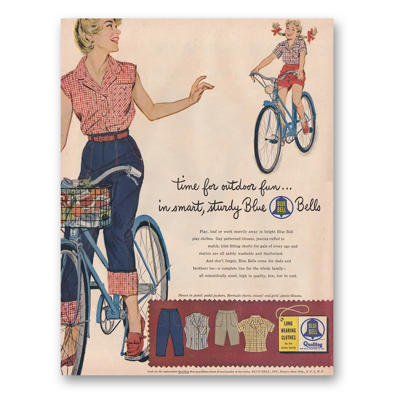 1954 Blue Bell Clothes Time For Outdoor Fun Vintage Magazine Print Ad