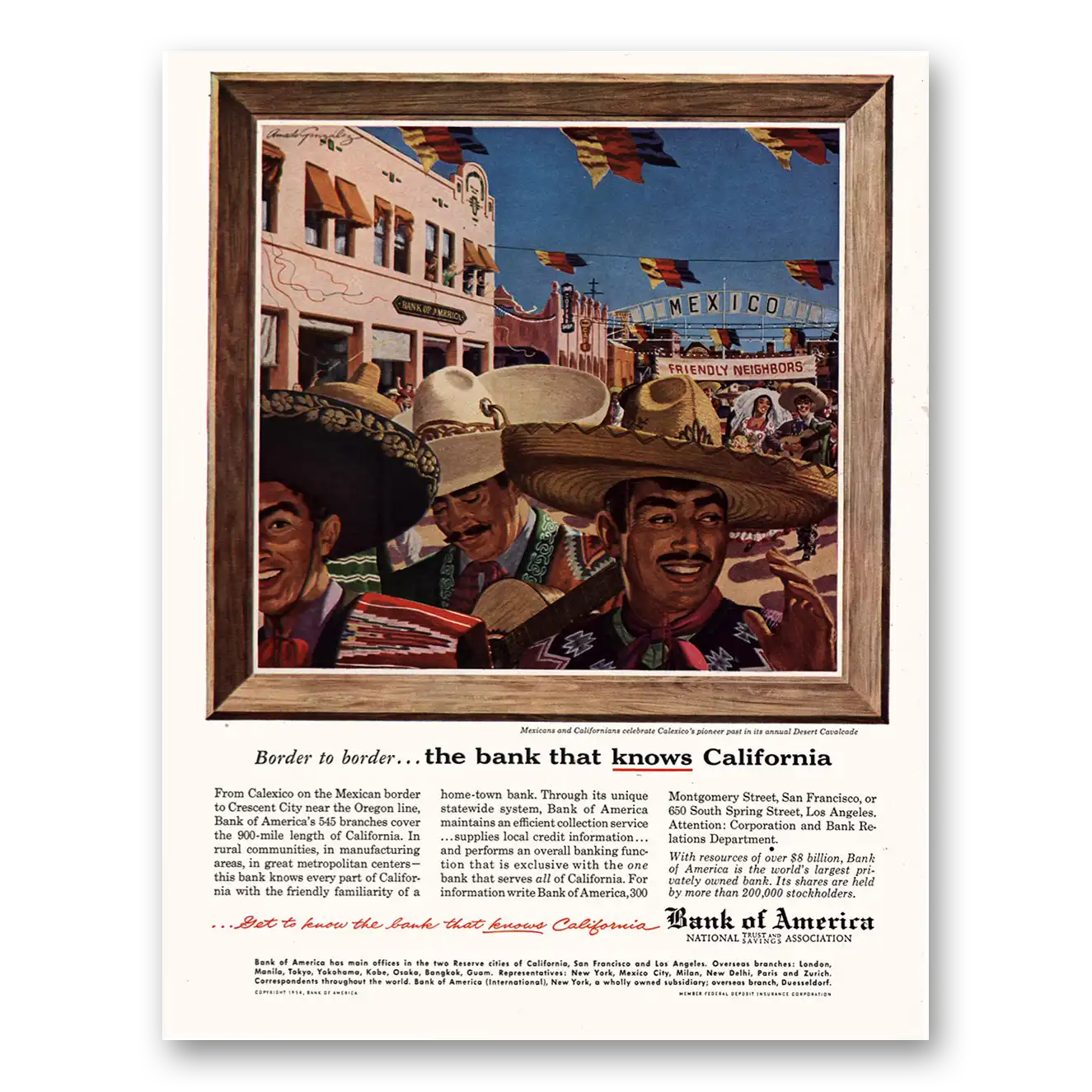 1954 Bank of America Mexico Desert Cavalcade Vintage Magazine Print Ad