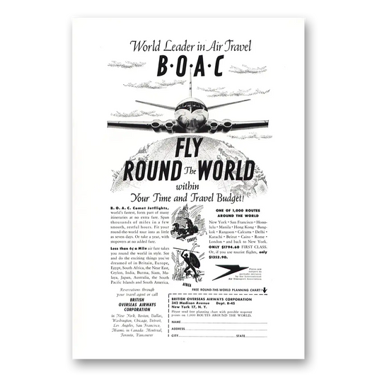 1954 British Airways BOAC World Leader in Air Travel Vintage Magazine Print Ad