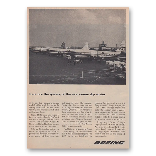 1954 Boeing Stratocruiser Queen of the Over Ocean Sky Routes Vintage Magazine Print Ad