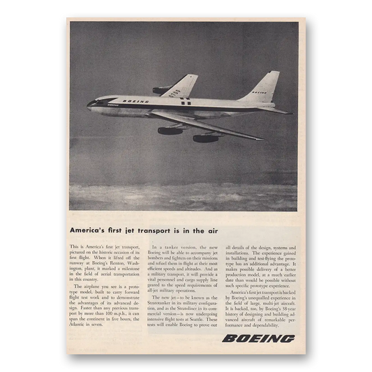 1954 Boeing Americas First Jet Transport Is In the Air Vintage Magazine Print Ad