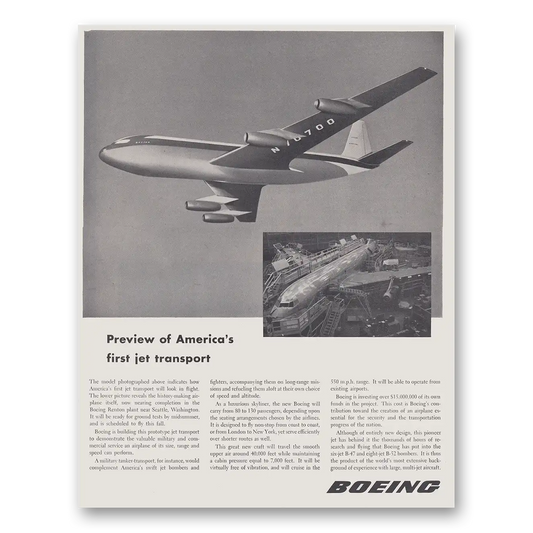 1954 Boeing Preview of Americas First Jet Transport Vintage Magazine Print Ad