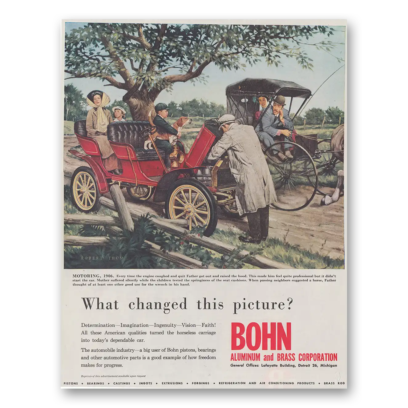 1954 Bohn Aluminum and Brass What Changed This Picture Motoring 1906 Vintage Magazine Print Ad