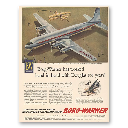 1954 Borg-Warner Worked Hand In Hand With Douglas Vintage Magazine Print Ad