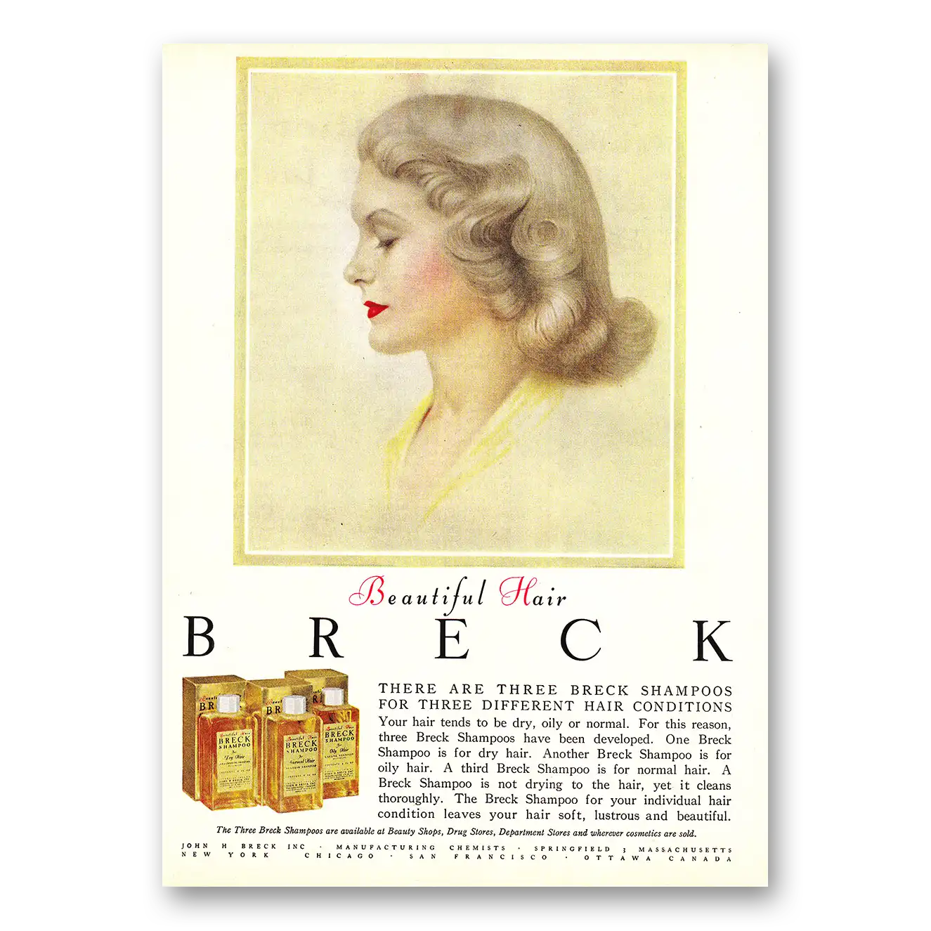 1954 Breck Shampoo Beautiful Hair Vintage Magazine Print Ad