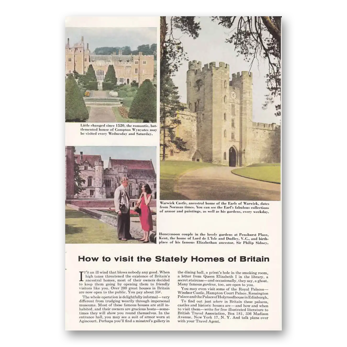 1954 Britain Stately Homes Vintage Magazine Print Ad