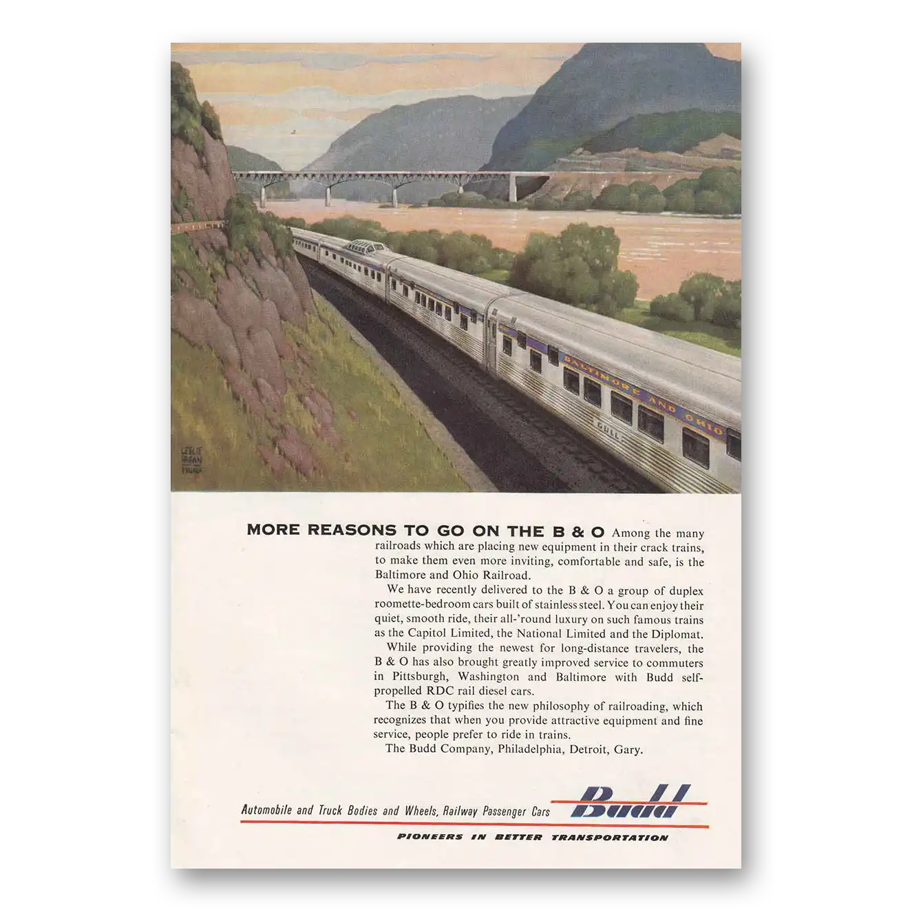 1954 Budd More Reasons to Go on the B&O Vintage Magazine Print Ad