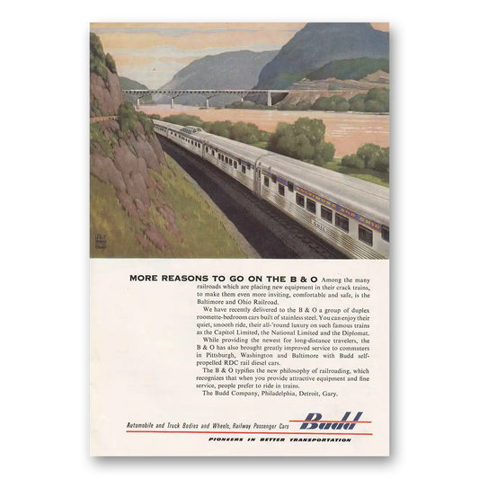 1954 Budd More Reasons to Go on the B&O Vintage Magazine Print Ad