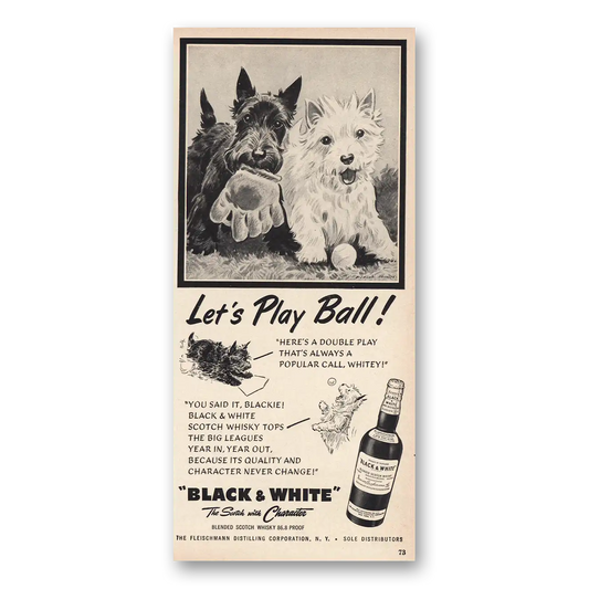 1954 Black and White Scotch Lets Play Ball Vintage Magazine Print Ad