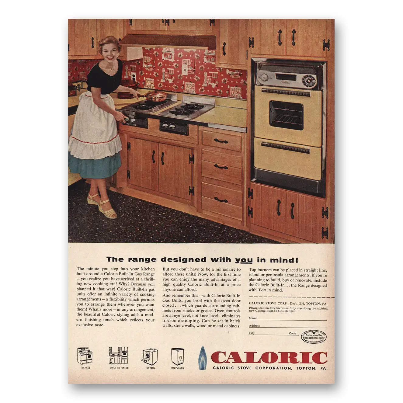 1954 Caloric Gas Ranges Designed With You In Mind Vintage Magazine Print Ad