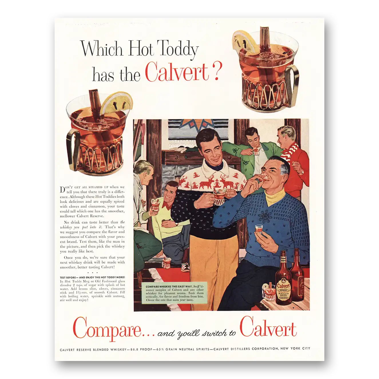 1954 Calvert Whiskey Which Hot Toddy Has Calvert Vintage Magazine Print Ad