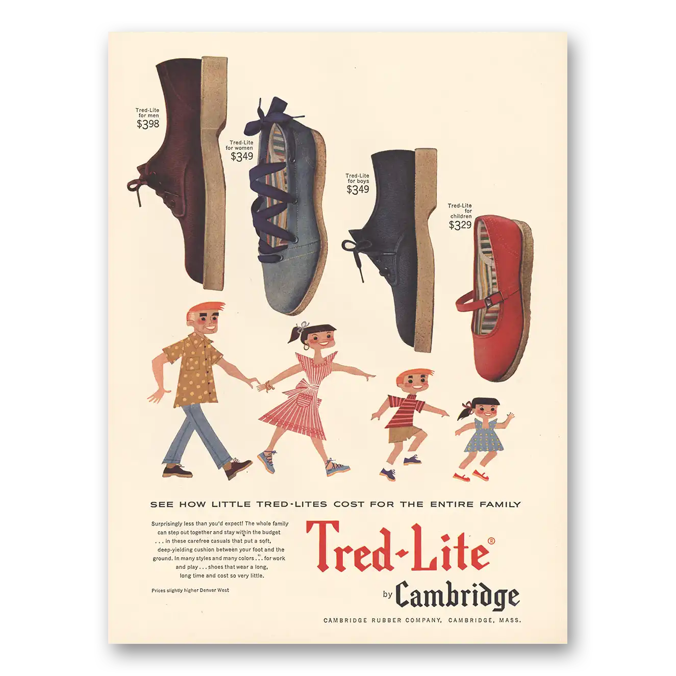 1954 Tred Lite Shoes How Little Tred Lite Costs Vintage Magazine Print Ad