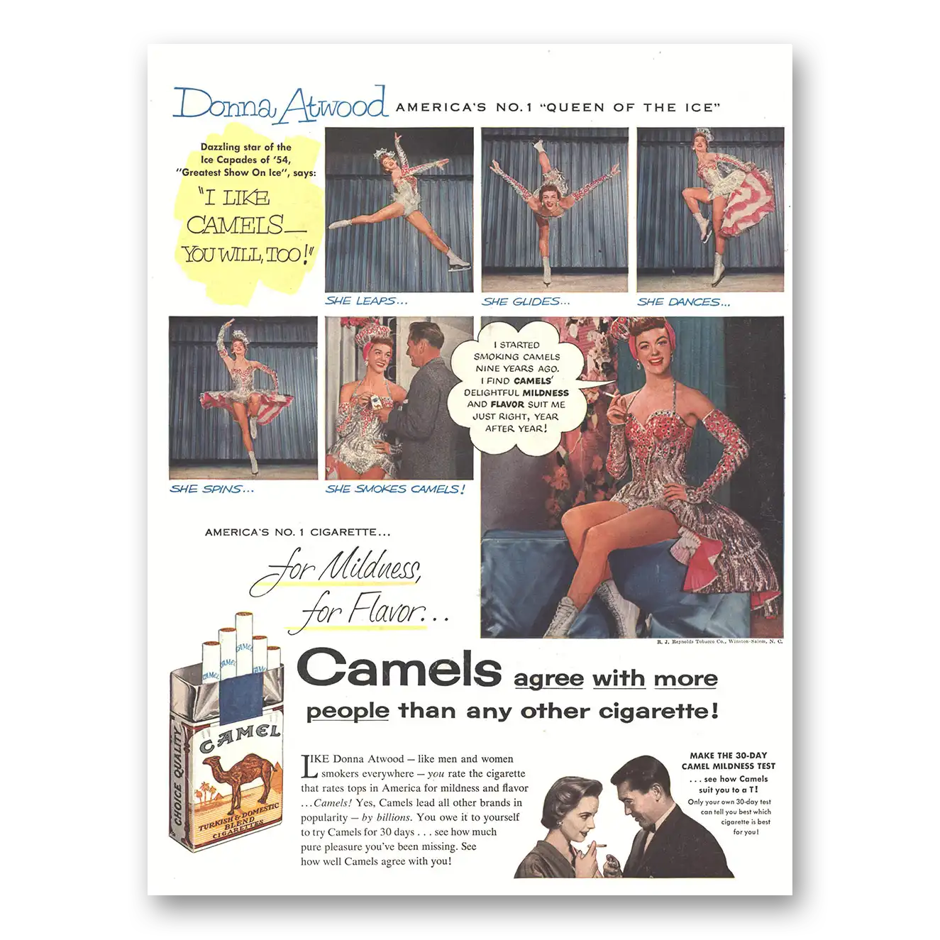 1954 Camel Cigarettes Donna Atwood Vintage Magazine Print Ad